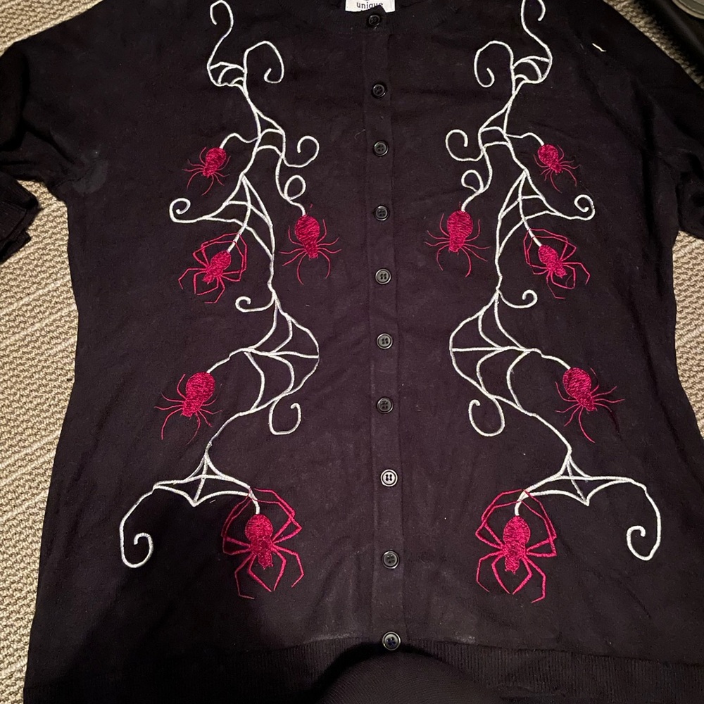 Unique Vintage Black Cardigan with Silver Embroidery